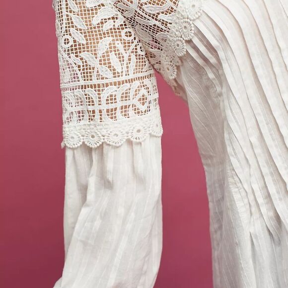 FEATHER BONE by‎ ANTHROPOLOGIE Lucille Pintucked Lace Tunic in Ivory - Picture 4 of 12